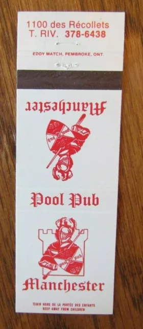 Knight On Matchbook Cover: Manchester Pool Hall Pub (Trois-Rivieres, Quebec) E13