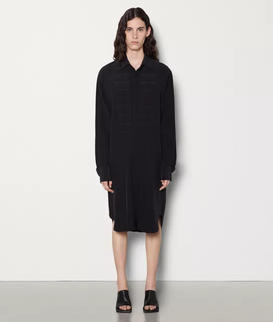 BOTTEGA VENETA 2380$ Black Shirt Dress - Quilted Silk Crepe De Chine