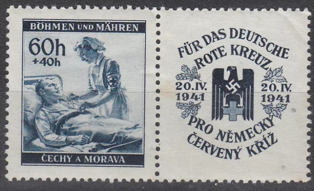 Stamp Germany Bohemia Czechoslovakia Mi 062 Sc B3 1940 WWII War Era Red HL MH