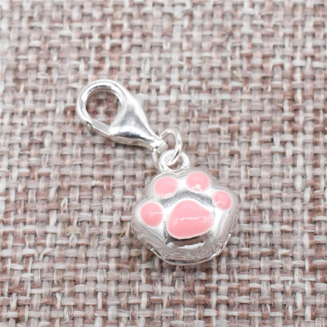 925 Sterling Silber Emaille Pfote Glöckchen Clip-on Charm Karabinerverschluss