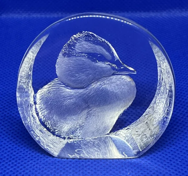 Mats Jonasson Signed Full Lead Crystal Hand Made Baby Duck Paper Weight Sweden