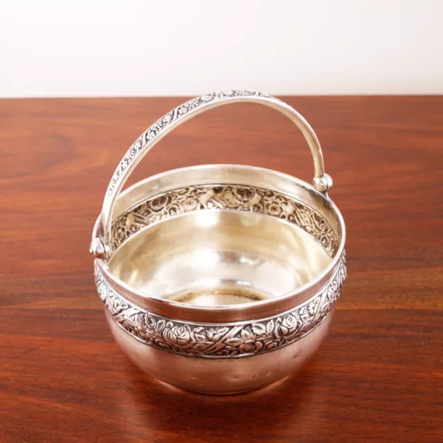 Riga Maker Rg Latvian .875 Silver Basket,Handled Bowl Repousse Midband 1930S