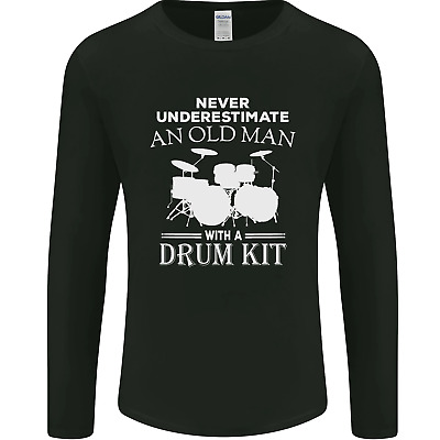Old Man Drumming Drum Kit Funny Drummer Mens Long Sleeve T-Shirt