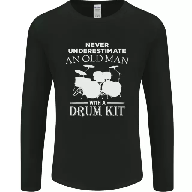 Old Man Drumming Drum Kit Funny Drummer Mens Long Sleeve T-Shirt