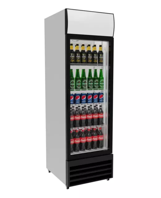 Commercial Single Door Refrigerated Merchandiser Glass Display Chiller w/ Canopy