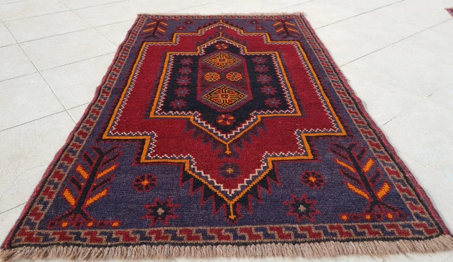 Authentic Hand Knotted Afghan Taimani Balouch Wool Area Rug 4.3 x 2.9 Ft