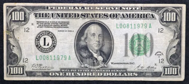 1928 A $100 USA One Hundred Dollars Federal Reserve Note San Francisco LA Block