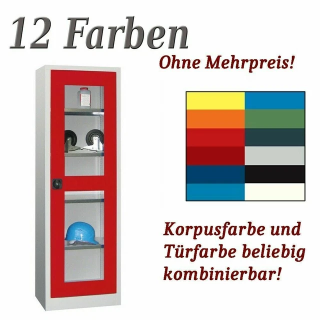 STAHLSCHRANK LABORSCHRANK MATERIALSCHRANK mit SICHTFENSTERN 12 Farben 195x64x50