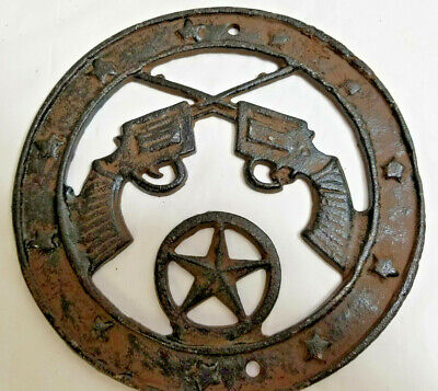Rustic Cast Iron Pistol Gun Country Ranch House Wall Sign Plaque