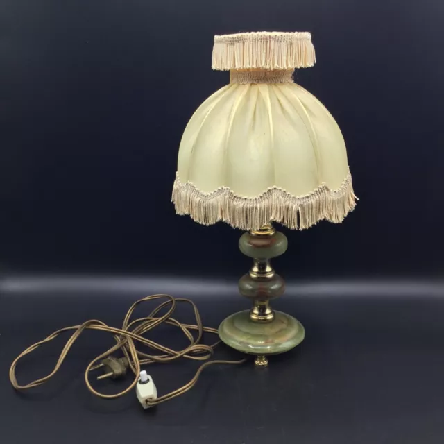Ancienne Jolie Lampe de Chevet Magnifique Pied en Albâtre Multicolore Vintage 3