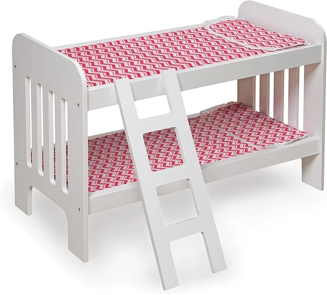 Chevron Doll Bunk Bed with Bedding and Ladder fits American Girl Dolls White