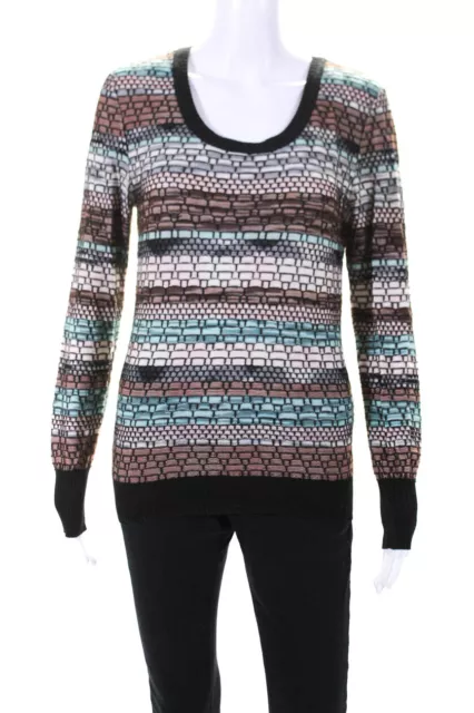 Missoni Womens Brown Multicolor Printed Wool Pullover Sweater Top Size 10