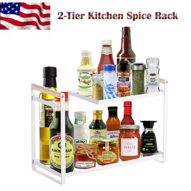 2 Layer Kitchen Spice Rack Storage Organizer Seasoning Bottle Stand Shelf Holder