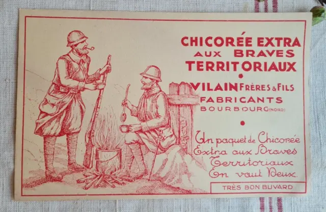 Ancien Buvard Publicitaire Cafes Chicoree Extra Aux Braves Territoriaux Vilain