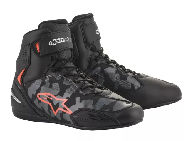 Alpinestars Faster 3 Motorrad Schuhe Gr. 43.5 EU - Schwarz Grau Camo Rot Fluo