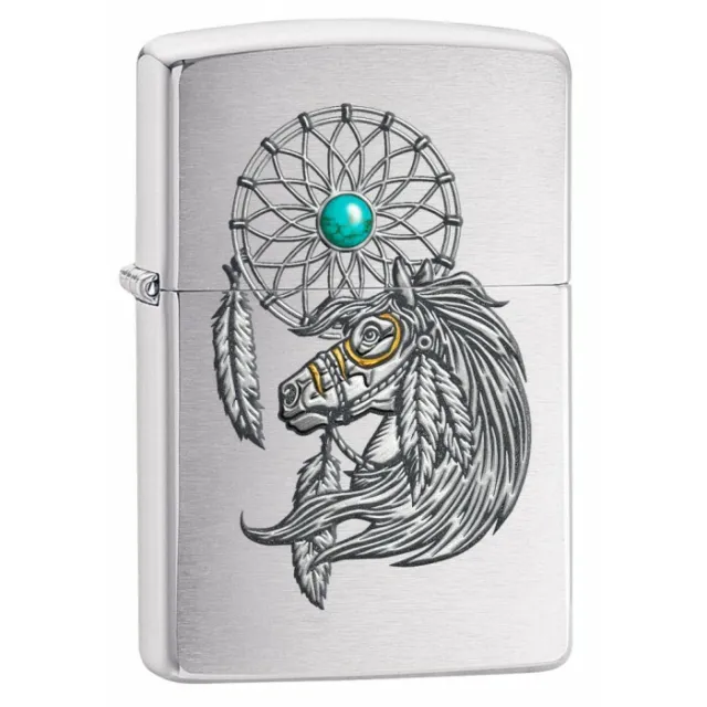 Zippo Lighter: Native American Horse and Dreamcatcher - Brushed Chrome
