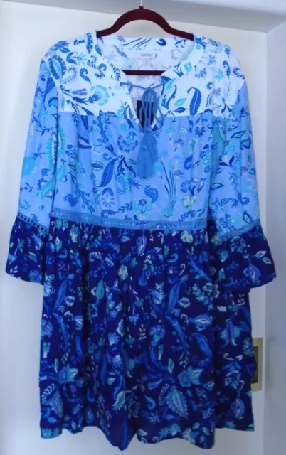 Nwt Ladies Evans Size 20 Blue & White Tiered Long Summer Tunic Top