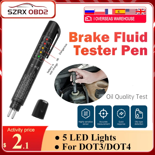 Auto Liquid Testing Brake Fluid Tester Pen 5 LED Indicator Display for DOT3/DOT4
