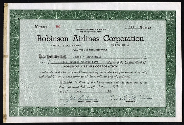1948 New York: Robinson Airlines Corporation