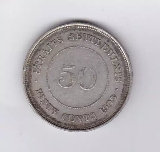 1903 Straits Settlements Silber 50 Cent Münze In Gutem Sehr Fein + Zustand