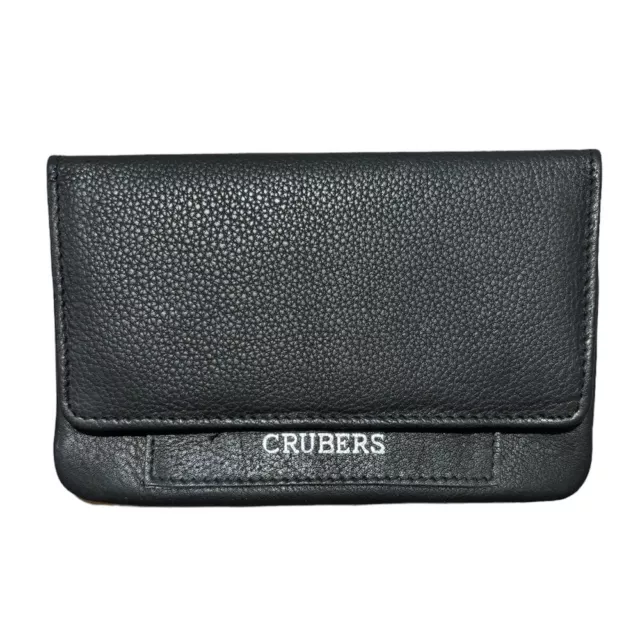 Crubers Black Leather Tobacco Pouch Rubber Lined & Cigarette Paper Holder - 2145