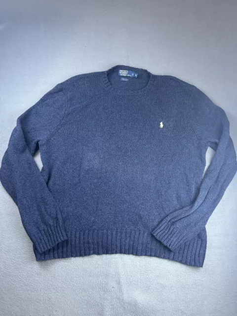 Polo Ralph Lauren Mens Navy Blue Knit Crewneck Sweater XXL Cotton Blend