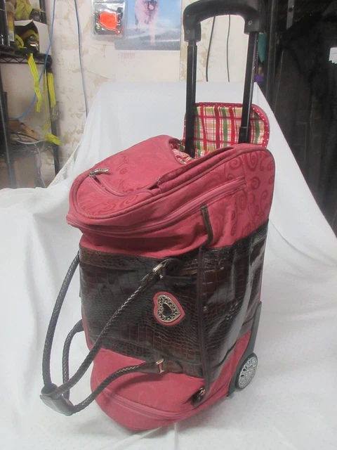 Brighton Rose & Brown Croc w Heart Rolling Weekender Carry On Duffel Bag Vintage