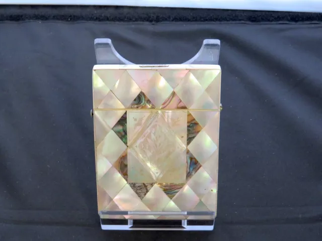 Antique Victorian Mother Of Pearl Card Case, Abalone Panels, Circa 19th Century