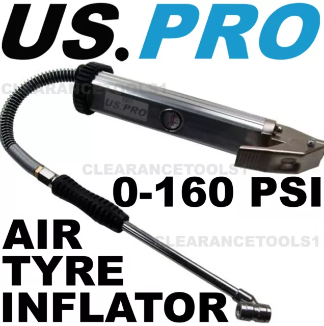 US PRO Professional Air Line Tyre Inflator Gauge 8807 0 - 160 PSI Car Motorcycle