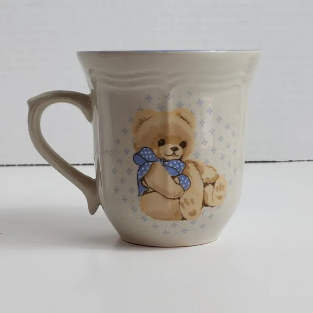 Tienshan Stoneware Teacup Theodore Teddy Bear Blue Ribbon Country Bear Cup