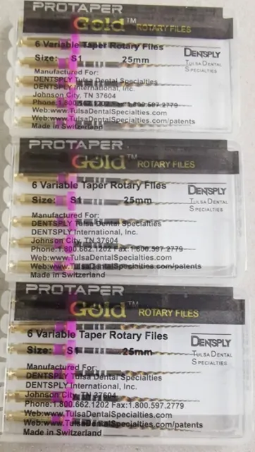 3 x Dentsply ProTaper Gold Files Assorted S1 25mm