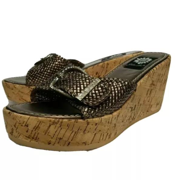 YELLOW BOX BRONZE Debbie Slip On Slide Cork Wedge Heels Platform Sandal ...