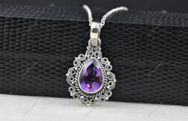 Birthday Gift For Her Natural Amethyst Gemstone Pendant 925 Sterling Silver