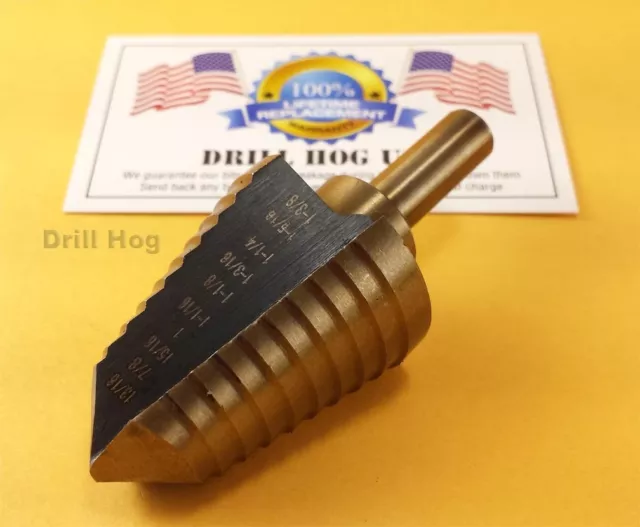 Drill Hog® 13/16"-1-3/8" Step Drill Bit Step M7 Reamer UNIBIT Lifetime Warranty