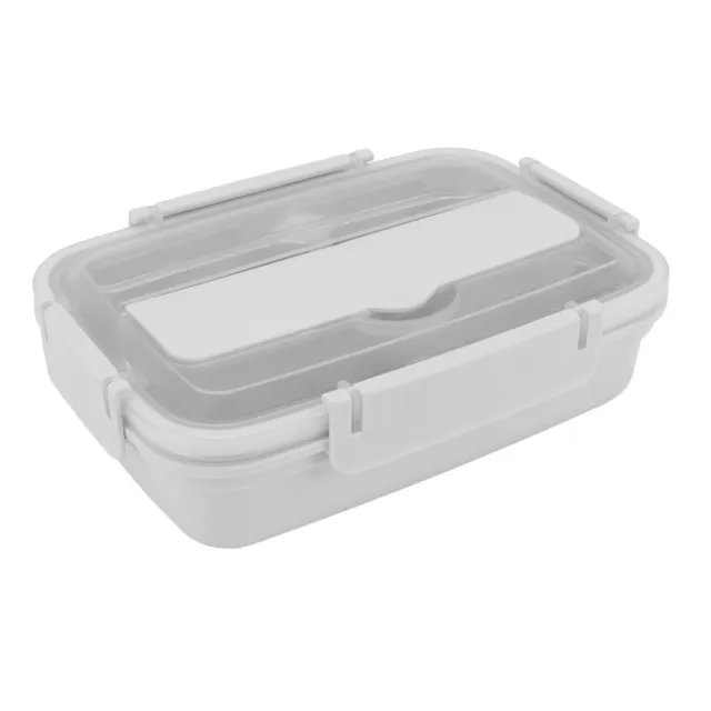 (White)Lunch Box 3 Compartments 304 Stainless Steel Plastic Matching Spoon