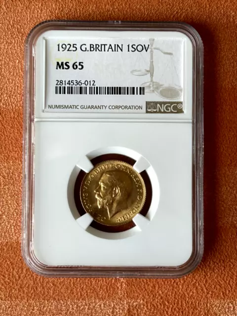 1925 Great Britain 1 Full Sovereign Gold Coin NGC MS65 GEM UNC BU BEAUTY