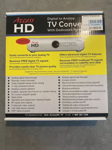 NIB ACCESS HD Digital To Analog TV Converter with Remote Control DTA1050D