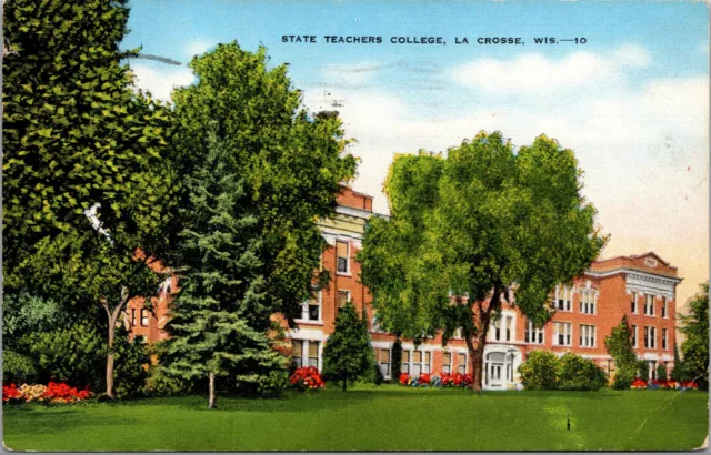 Vtg 1950s State Teachers College La Crosse Wisconsin WI Linen Postcard