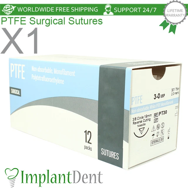 DENTAL NON ABSORBABLE Monofilament PTFE Suture, Synthetic 12 Sutures