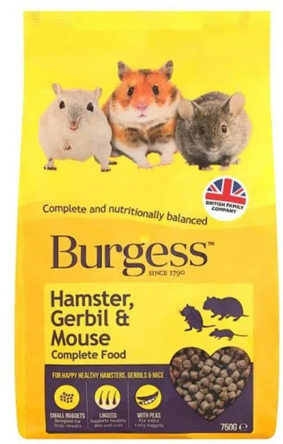 Burgess Hamster, Gerbil and-Mouse Alimento per Gerbilli, Criceti e Topolini 750g