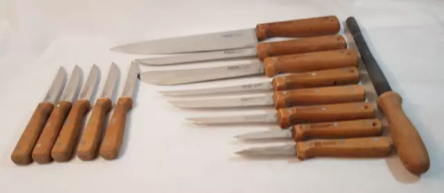 Vintge Ekco Eterna Kitchen Knife Set 14 PC Wooden Rivet Handle Japan Chefs 2
