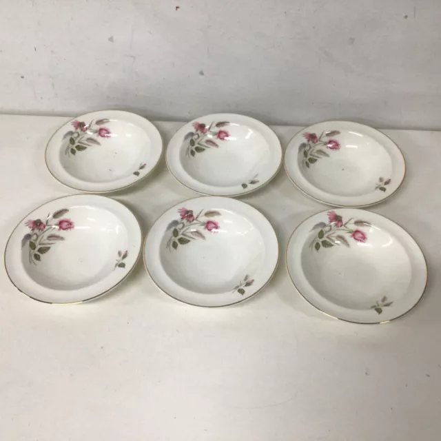 6 x Wood & Sons Gold Rimmed Dessert Bowls Pink Rose Daisy Pattern (2) #905