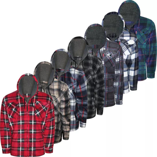Mens Lumberjack Hoodie Sherpa Fur Fleece Lined Jacket Hooded Work Padded Shirt