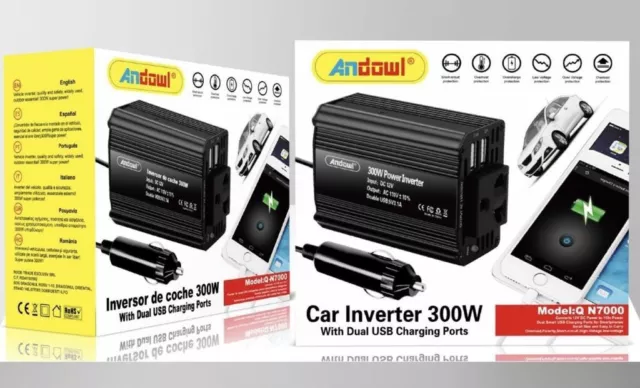 Inverter Convertitore da 12V a 220V 230V con 2 Porte USB, Power In