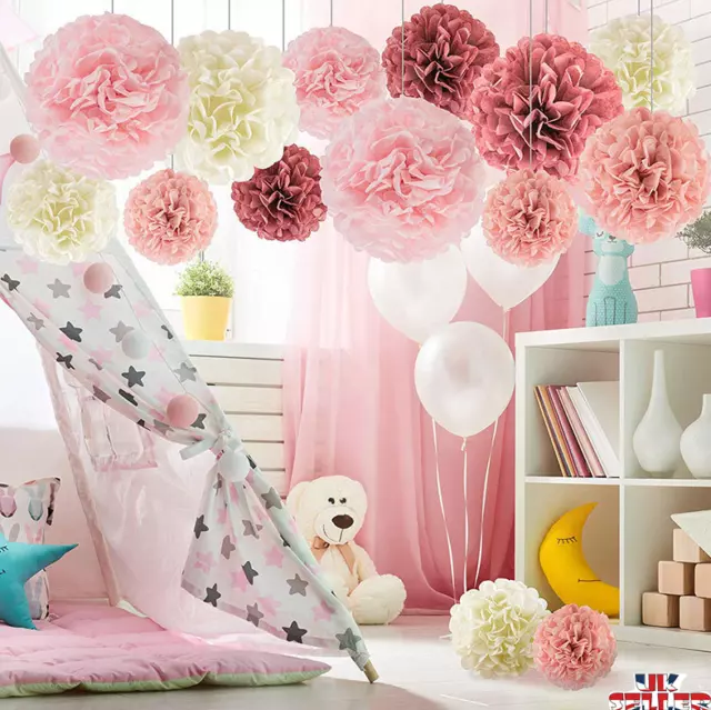 5/10 STCK. Stoff Papier Bommel Bommel Blumenkugeln hängende Hochzeit Party zum Selbermachen UK