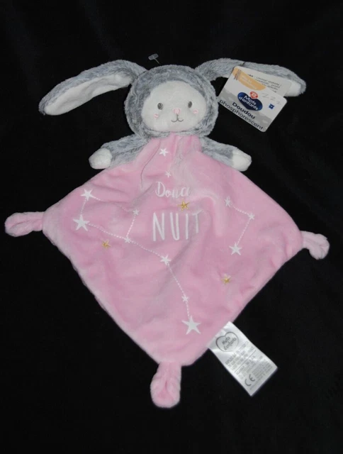 Doudou Plat Ours  Lapin Rose Gris Blanc MOTS D'ENFANTS Leclerc Douce Nuit  NEUF