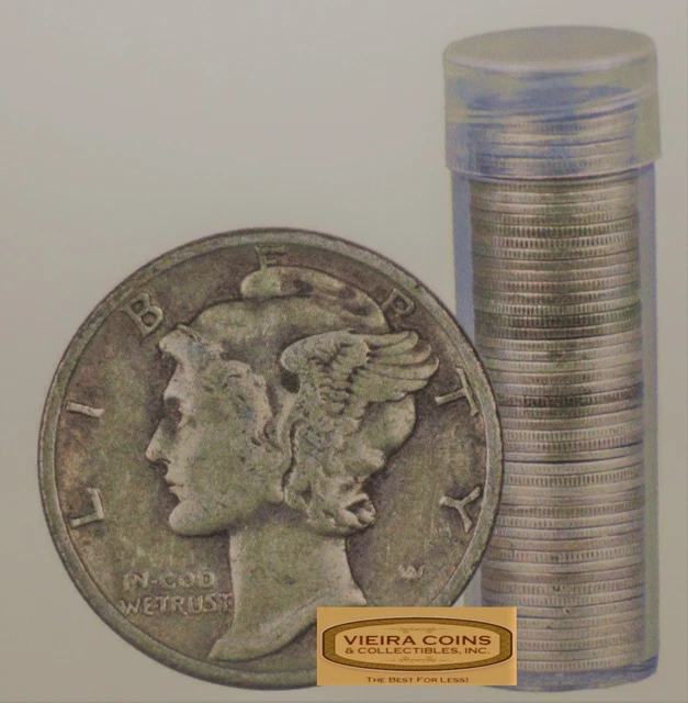 Roll ( 50 coins ) Mercury Silver Dimes, $5 Face Value, AG - F  -#C423-50NQ