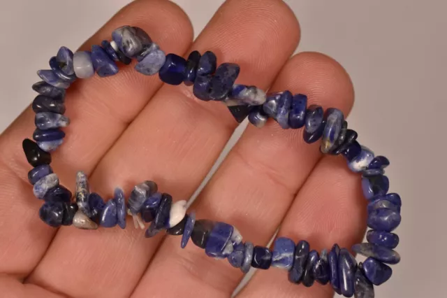*SODALITE* Chip Bead Bracelet 10.6g Elastic Healing Crystal PEACE & HARMONY