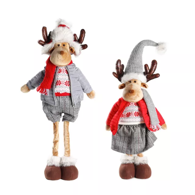 Set Di 2 Renne Estensibili Maschio Femmina Altezza 80/63 Cm, Pupazzi Di Natale