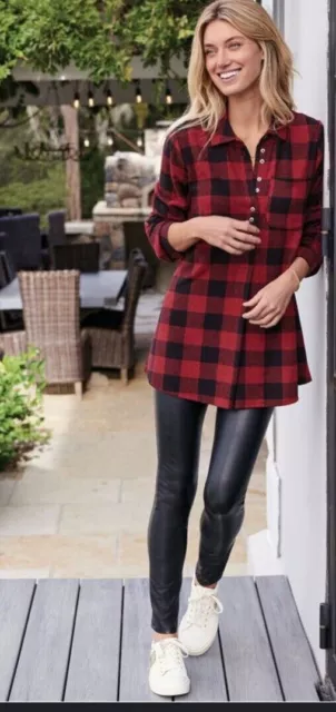 SOFT SURROUNDINGS Flannel Mad About Plaid Tunic Buffalo Plaid Red Black Size M